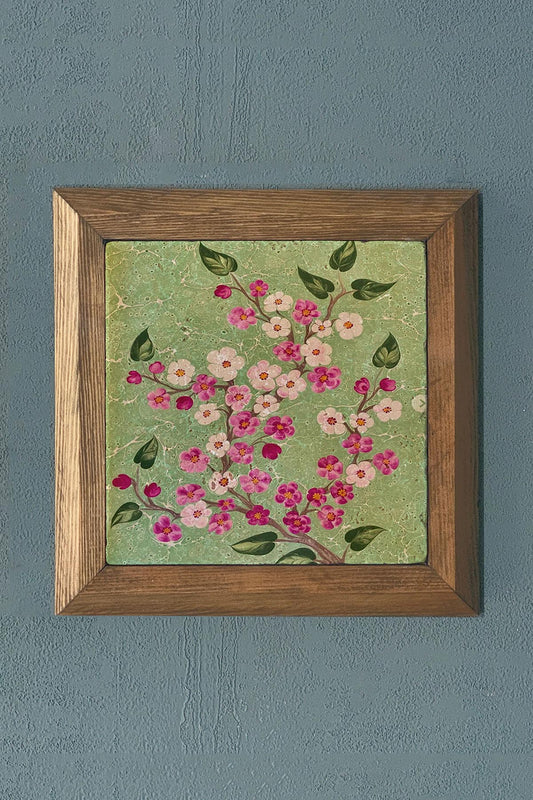 MARBLED PATTERNED-Solid Framed Stone Painting-Wall Decor- 11" x 11"