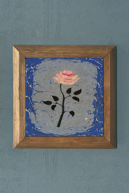 MARBLED PATTERN FLOWER Solid Framed Stone Painting-Wall Decor- 11" x 11"