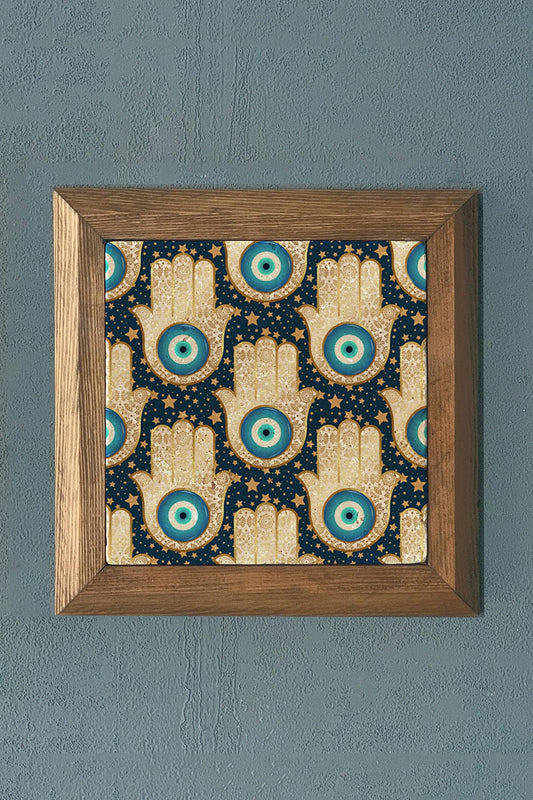 FATMA'S MAIN HAND - EVEN AZAR THEME Solid Framed Stone Painting - 11" x 11"