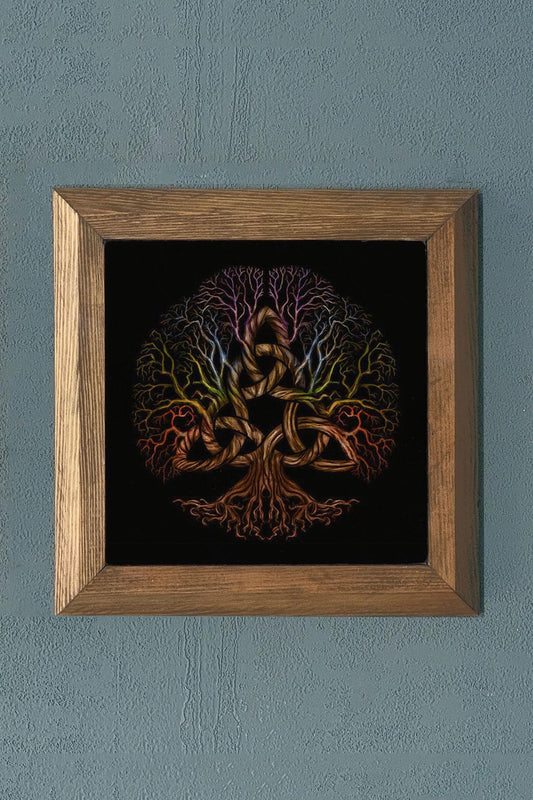 TREE OF LIFE FRAMED Stone Painting - Wall Decoration - 11" x 11"