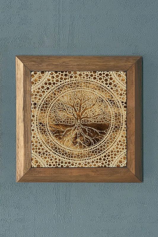 Tree of Life Solid Framed Stone Painting-Wall Decor- 11" x 11"