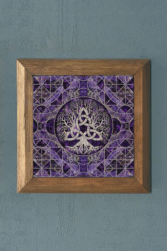 TREE OF LIFE-Solid Framed Stone Painting-Wall Decor- 11" x 11"