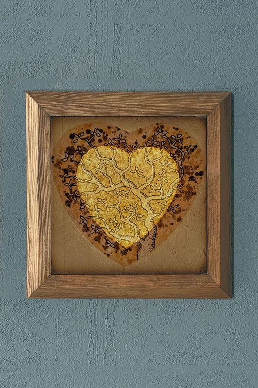 HEART PATTERNED TANGLED Solid Framed Stone Painting - Wall Decoration - 11" x 11"