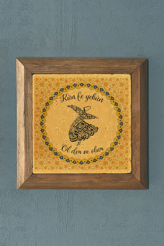 KÜN FEYEKUN-WOODEN Framed Stone Painting-Wall Decor- 11" x 11"