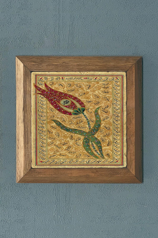 TULIP THEMED Solid Framed Stone Painting-Wall Decoration- 11" x 11"