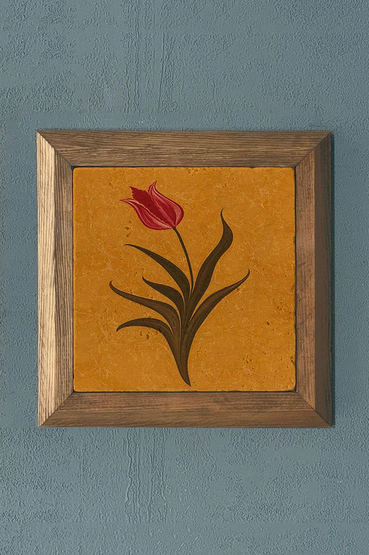 TULIP THEMED Stone Painting - Solid Wooden Framed Stone Painting - Wall Decoration - 11" x 11"