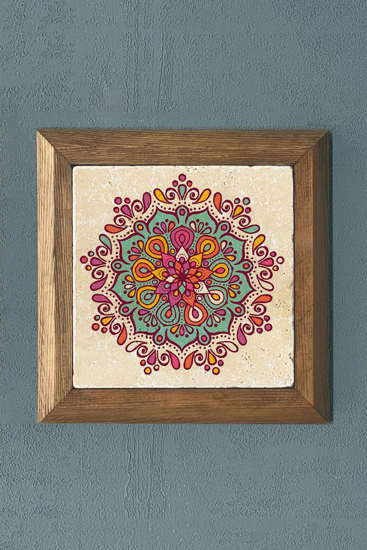 MANDALA -Solid Framed Stone Painting-Wall Decor- 11" x 11"