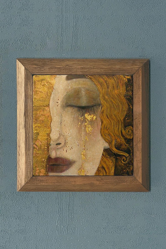 Solid Framed Crying Girl Gustav Klimt Stone Painting - Panel - 11" x 11" - WALL DECOR