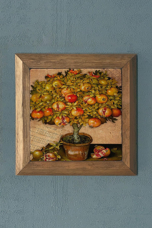 Solid Framed PRODUCTIVITY SYMBOL POMEGRANATE PAINTING - 11" x 11"