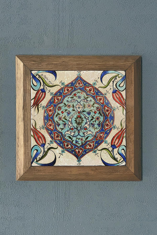 Solid Framed Tile Pattern Natural Stone Painting Panel 11" x 11"