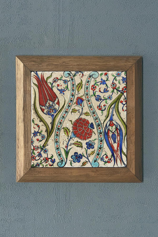 Solid Framed Tile Pattern Natural Stone Painting Panel 11" x 11"