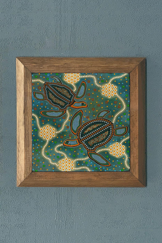 Solid Framed Sea Themed Stone Painting - Wall Decoration - 11" x 11" - WALL DECOR