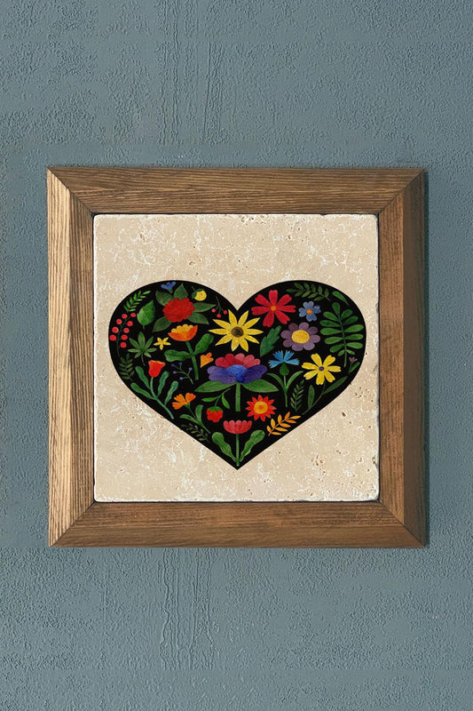 Solid Framed Natural Stone Painting Panel 11" x 11"