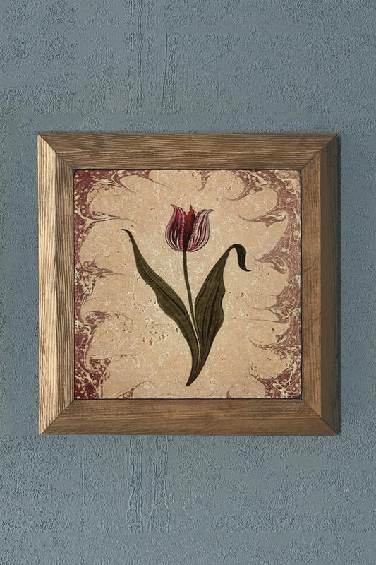 Solid Framed Marbled Flower Natural Stone Painting 11" x 11"