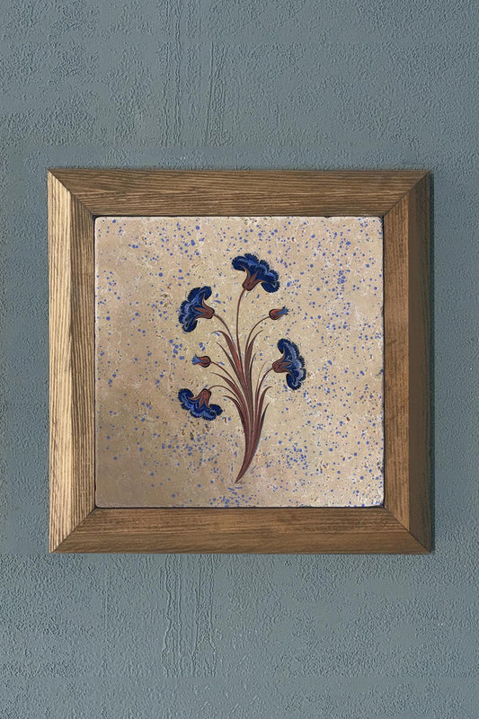 Solid Framed Marbled Flower Natural Stone Painting Panel 11" x 11"