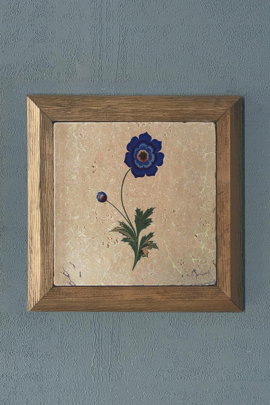 Solid Framed Marbled Flower Violet Natural Stone Painting Panel 11" x 11"