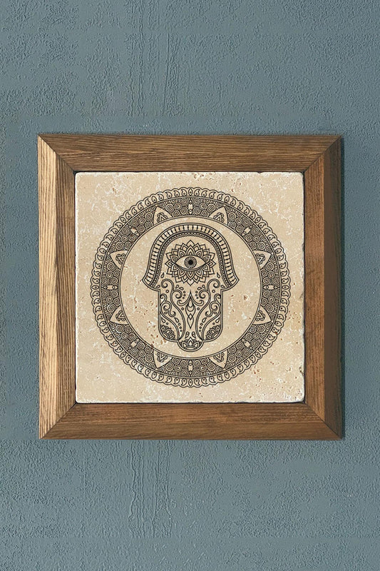 Solid Framed Fatma Mother Hand Stone Painting - Wall Decoration - 11" x 11" - WALL DECOR