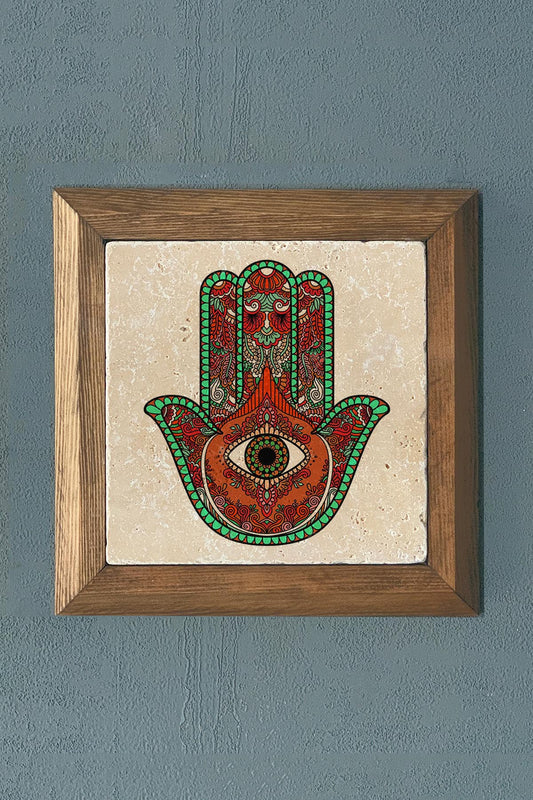 Solid Framed Fatma Mother Hand Stone Painting - Wall Decoration - 11" x 11" - WALL DECOR