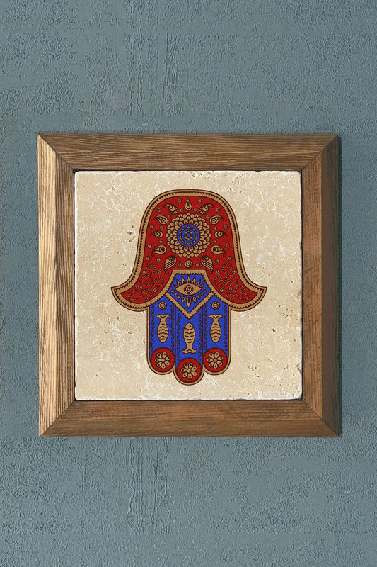 Solid Framed Fatma Mother Hand Stone Painting - Wall Decoration - 11" x 11" - WALL DECOR