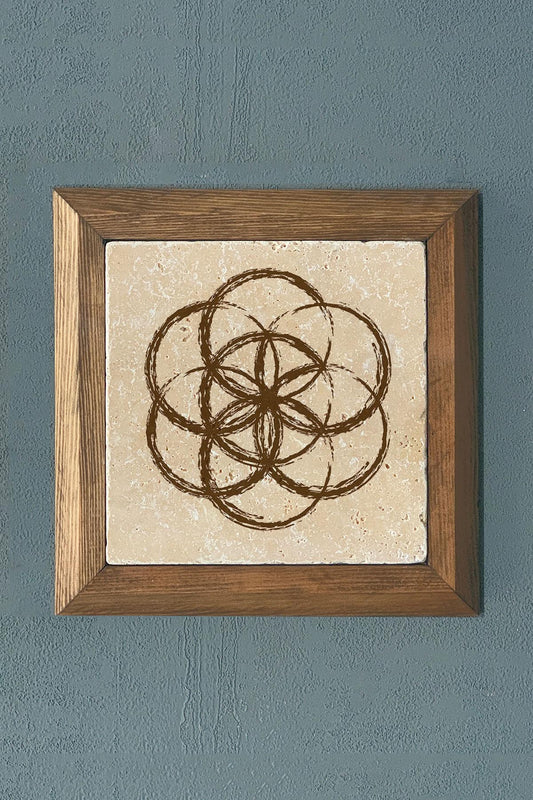 Solid Framed Geometric Stone Painting - Wall Decoration - 11" x 11" - WALL DECOR