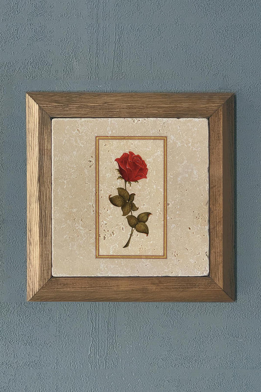 Solid Framed Rose Flower Natural Stone Painting Panel 11" x 11"