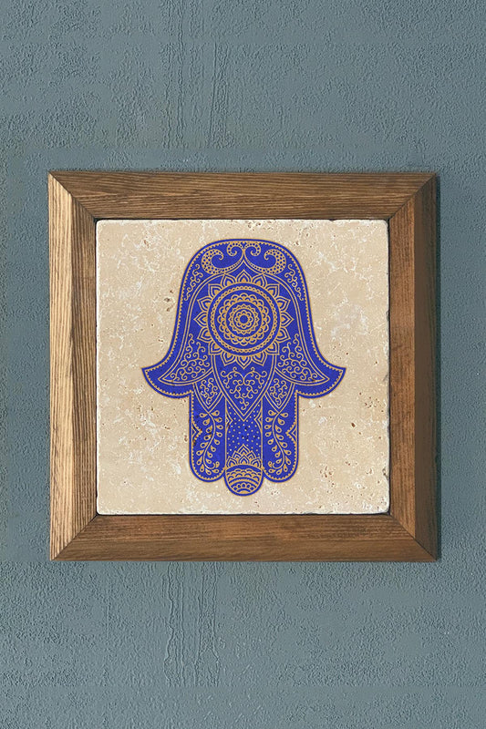 Solid Framed HAMSA Stone Painting - Wall Decoration - 11" x 11" - WALL DECOR