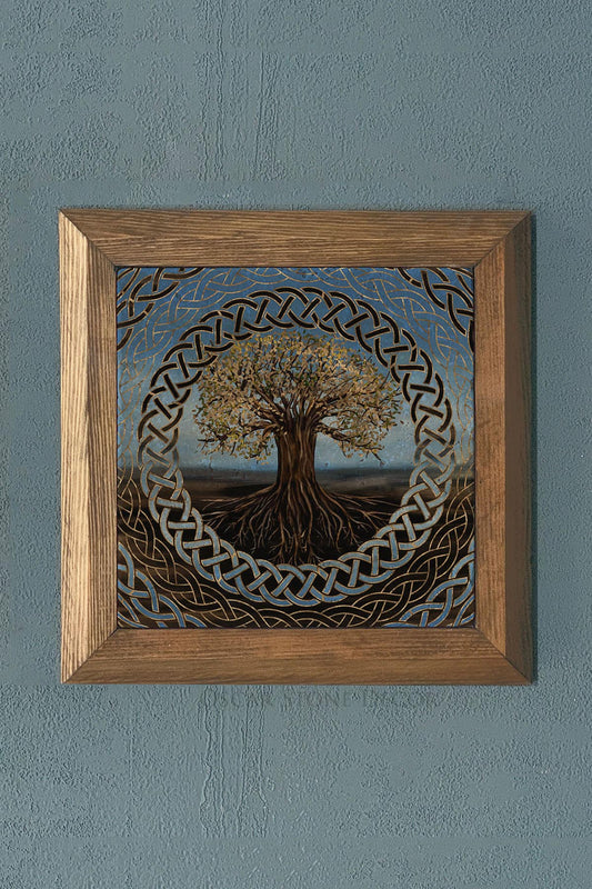 Solid Framed Tree of Life (Life) Natural Stone Painting Panel 11" x 11"