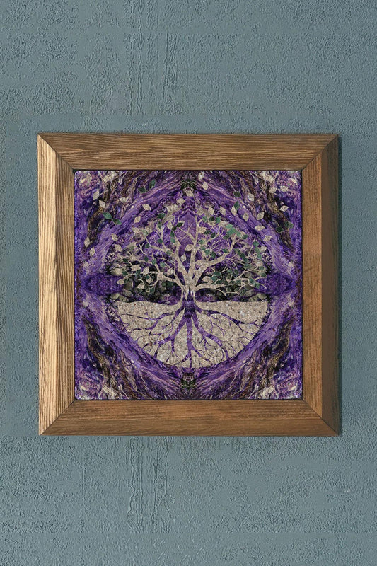 Solid Framed Tree of Life (Life) Natural Stone Painting Panel 11" x 11"