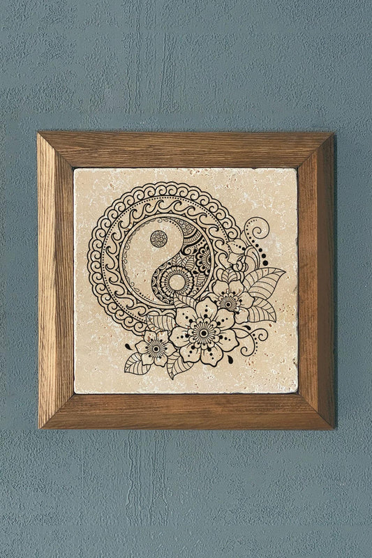 Solid Framed Mandala Stone Painting - Wall Decoration - 11" x 11" - WALL DECOR
