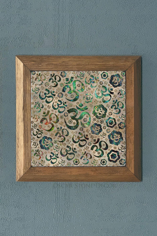 Solid Framed Mantra (Sriyanta) Natural Stone Painting 11" x 11"
