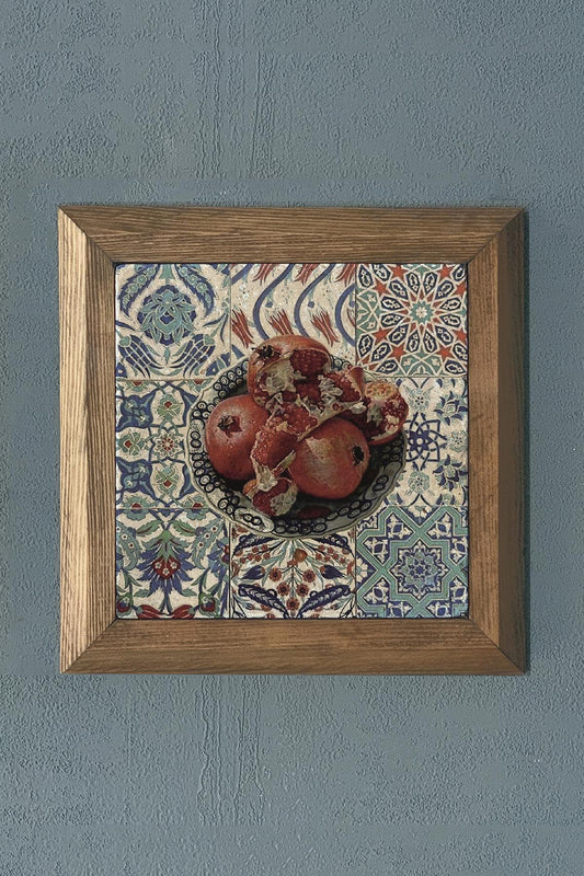 Solid Framed Pomegranate (Abundance) Natural Stone Painting Panel 11" x 11"