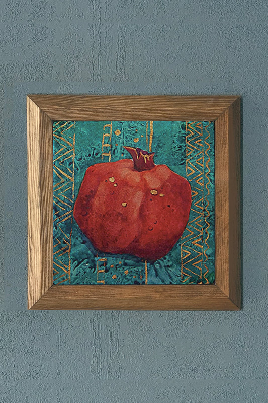 Solid Framed Pomegranate (Abundance) Natural Stone Painting Panel 11" x 11"