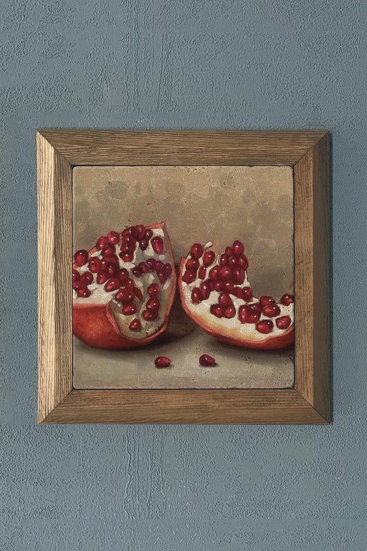 Solid Framed Pomegranate (Abundance) Natural Stone Painting Panel 11" x 11"