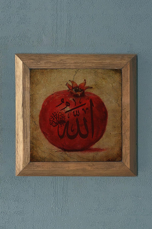 Solid Framed Pomegranate (Abundance) Natural Stone Painting 11" x 11"