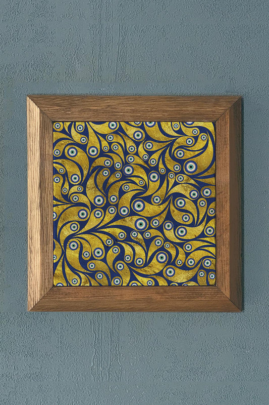 Solid Framed Evil Eye Stone Painting - Wall Decoration - 11" x 11" - WALL DECOR