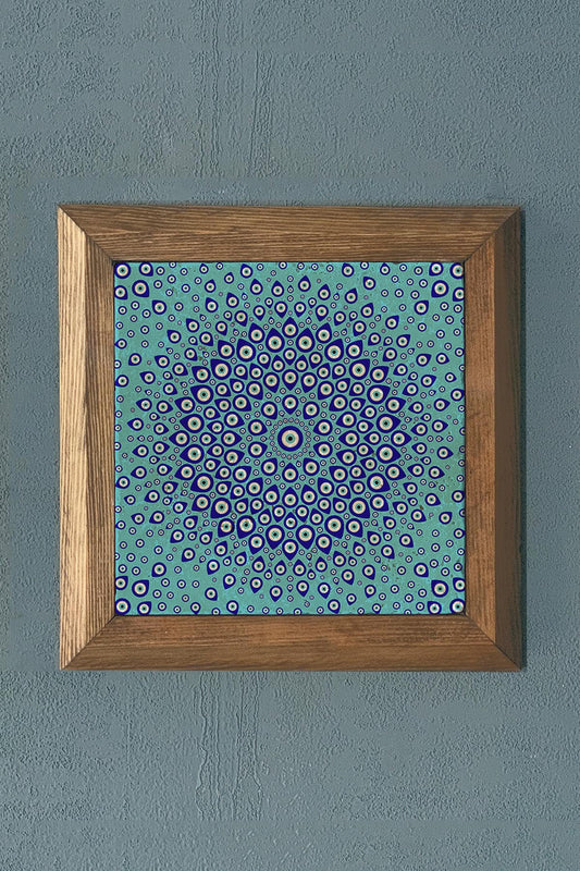 Solid Framed Evil Eye Stone Painting - Wall Decoration - 11" x 11" - WALL DECOR
