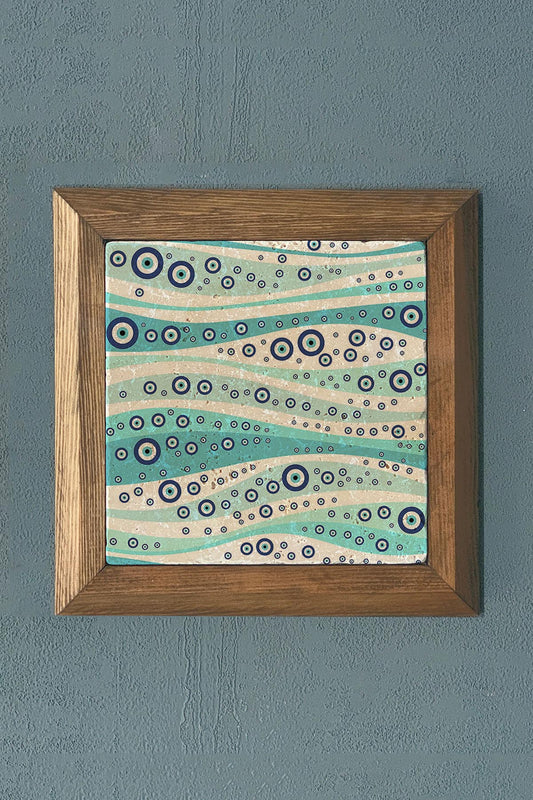 Solid Framed Evil Eye Stone Painting - Wall Decoration - 11" x 11" - WALL DECOR