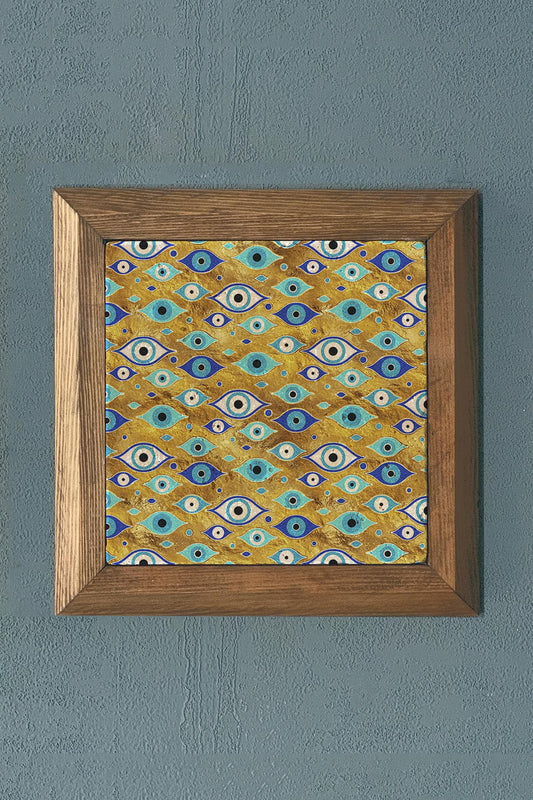 Solid Framed Evil Eye Stone Painting - Wall Decoration - 11" x 11" - WALL DECOR