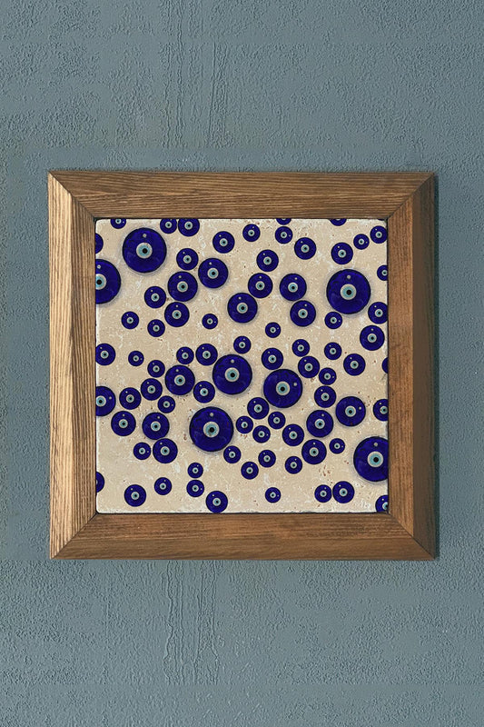 Solid Framed Evil Eye Stone Painting 11" x 11" Wall Decor