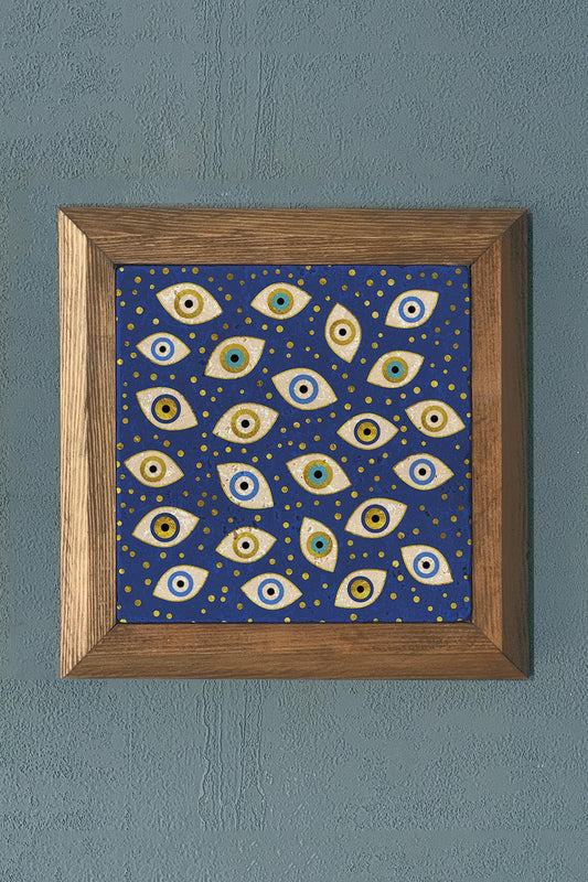 Solid Framed Evil Eye Stone Painting 11" x 11"