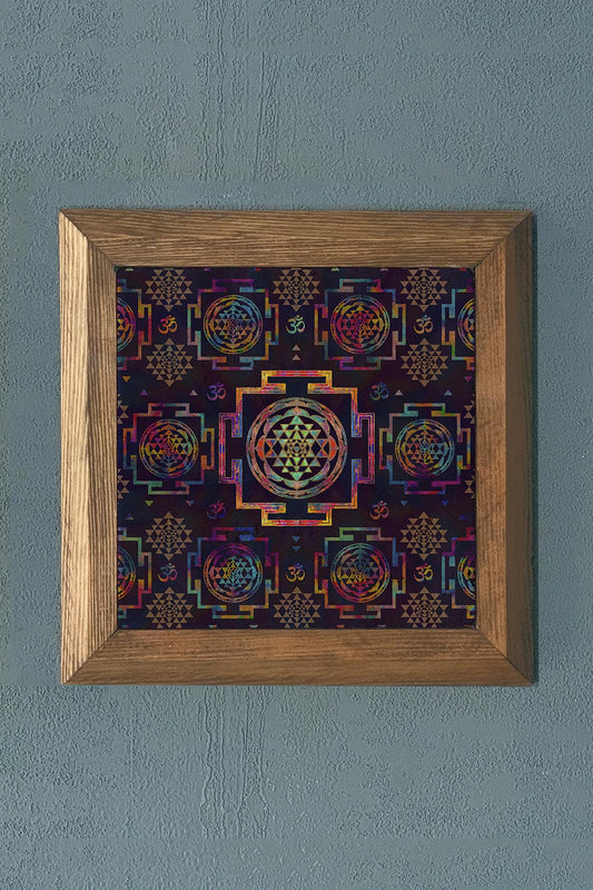 Solid Framed Syriyantra Patterned Stone Painting - Wall Decoration - 11" x 11" - WALL DECOR