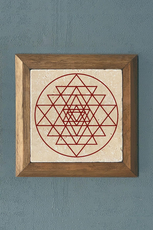 Solid Framed Sri Yantra Stone Painting - Wall Decoration - 11" x 11" - WALL DECOR