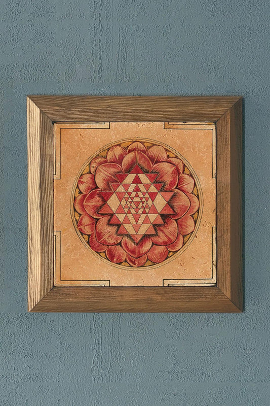 Solid Framed Sri Yantra Stone Painting - Wall Decoration - 11" x 11" - WALL DECOR