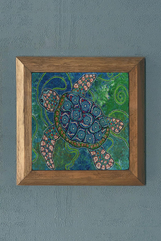 Solid Framed Stone Painting-Wall Decoration- 11" x 11"