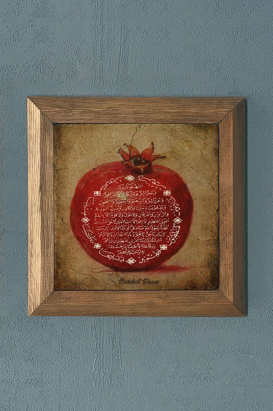 Solid Framed Stone Painting Pomegranate Abundance -Wall Decoration- 11" x 11"