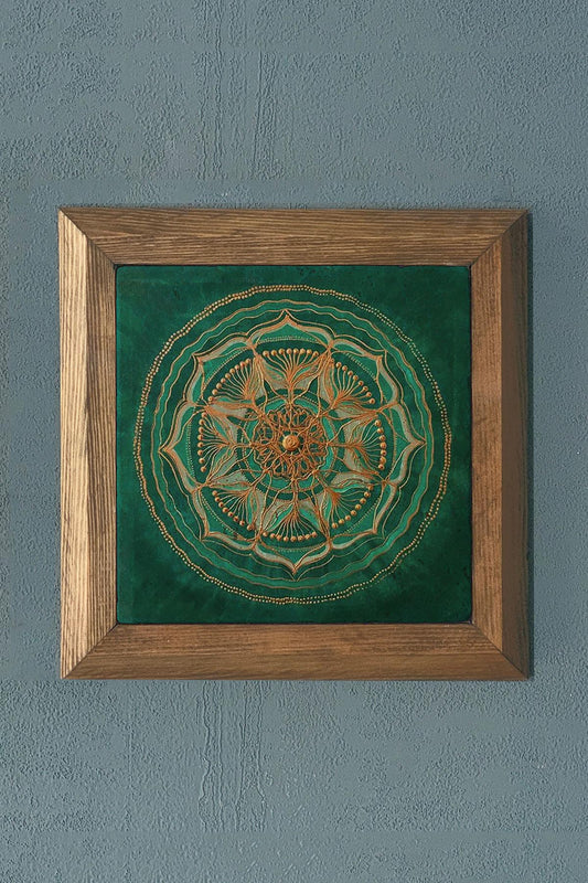 Solid Framed Stone Painting Sri Yantra-Wall Decoration- 11" x 11"