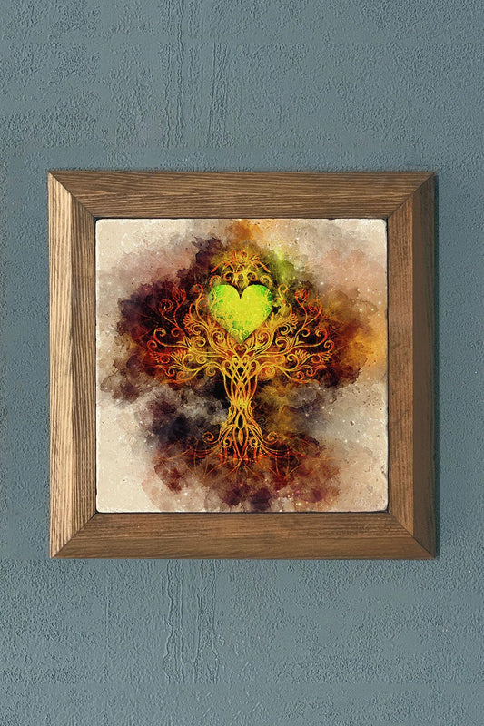 Solid Framed Stone Painting-Wall Decor- 11" x 11"
