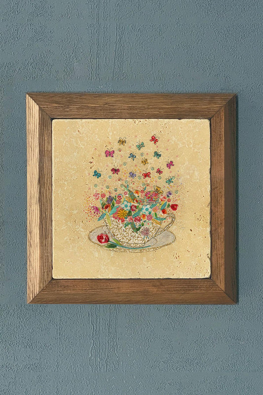 Solid Framed Stone Painting-Wall Decor- 11" x 11"