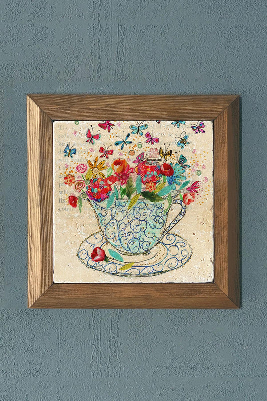 Solid Framed Stone Painting-Wall Decor- 11" x 11"