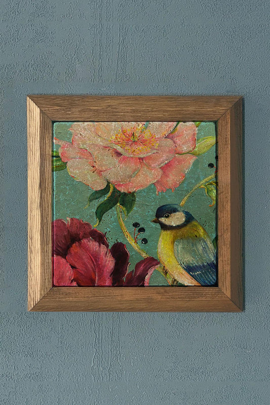 Solid Framed Stone Painting-Wall Decor- 11" x 11"